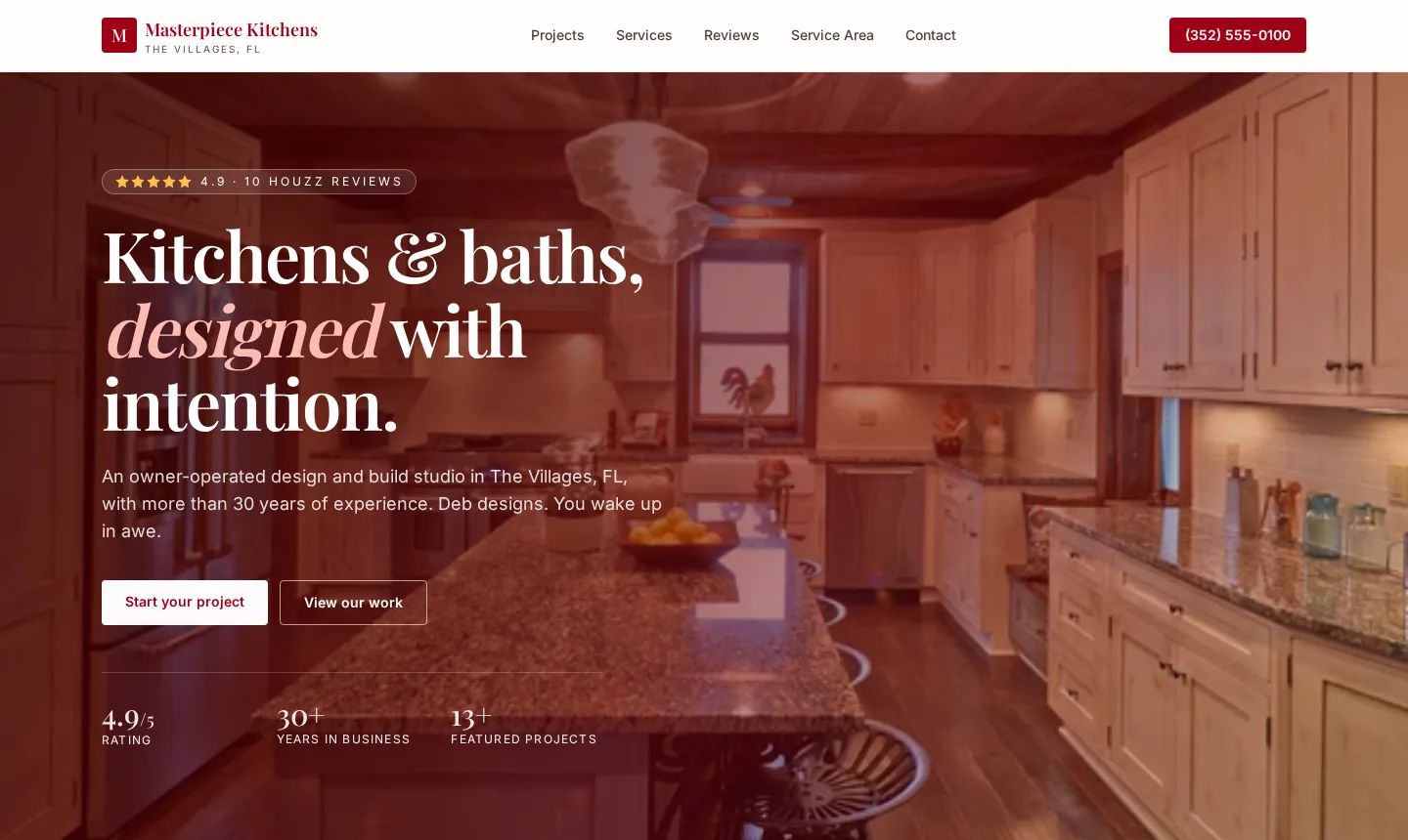 Masterpiece Kitchens website on a desktop screen