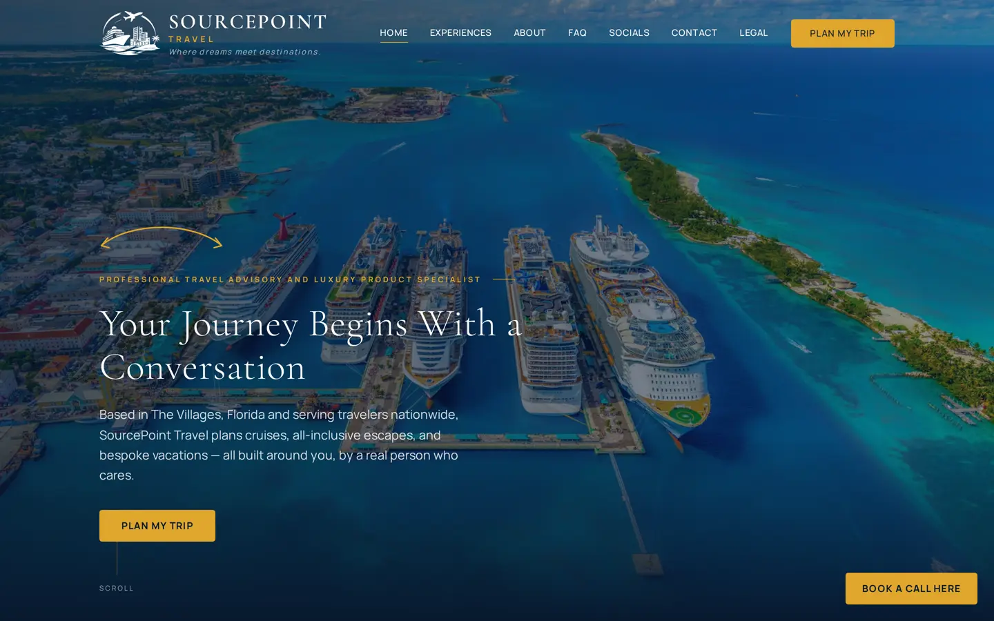 SourcePoint Travel website on a desktop screen