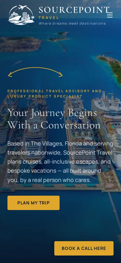 SourcePoint Travel website on a phone